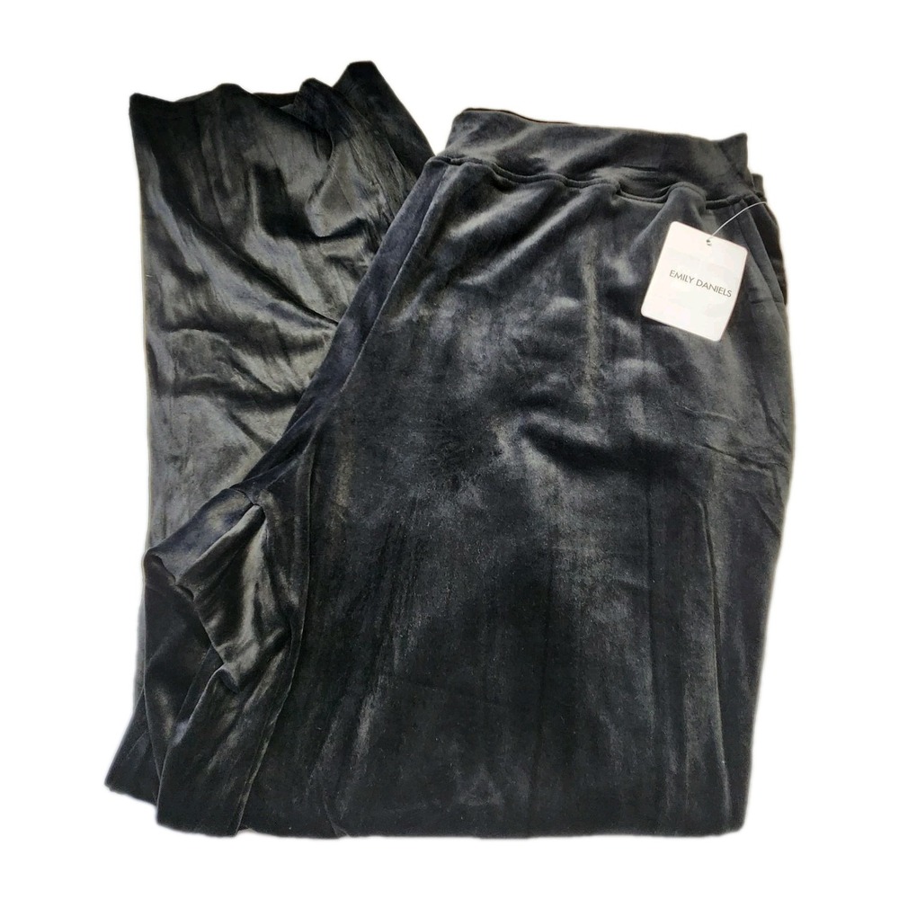 Emily Daniels Velour Pants Womens Plus Size 2X Black Soft Pull-On Casual NWT NEW